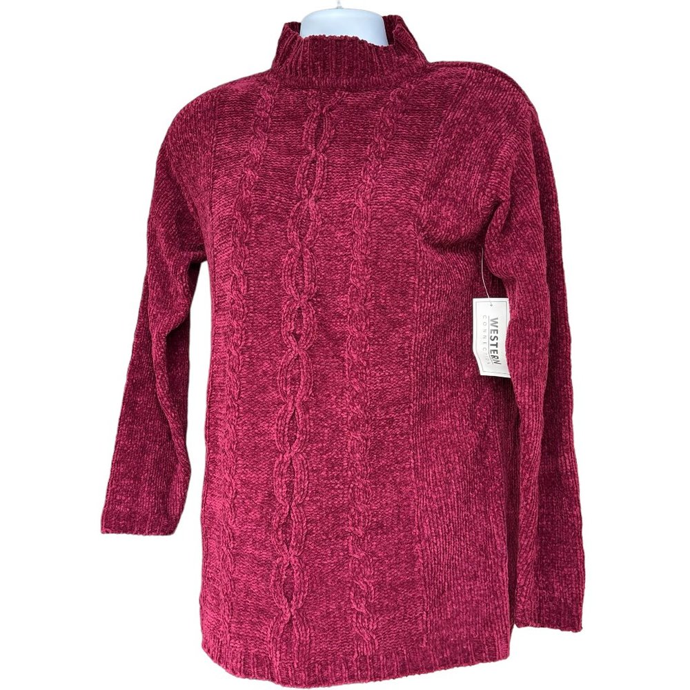 Western Connection Cable Knit Long Sleeve Sweater Maroon Medium (M)